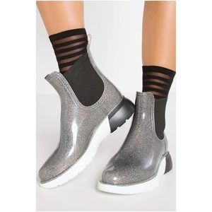Lemon Jelly Wing Grey Glitter Ankle Rain Boots
